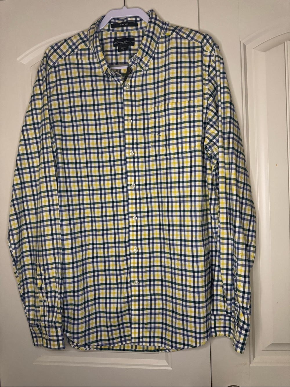 Eddie Bauer Yellow & Blue Plaid Button-Down Shirt